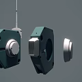 Television Mechanical Components 3D Render in Different Angles Showing Green and Silver Parts