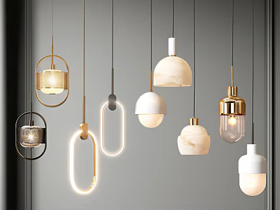 Modern Pendant Lights with Various Designs Metal Frames Glass Shades and Marble Elements 3d model