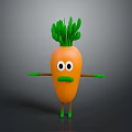 Cartoon Carrot Character With Green Leaves Eyes Mustache Arms and Legs