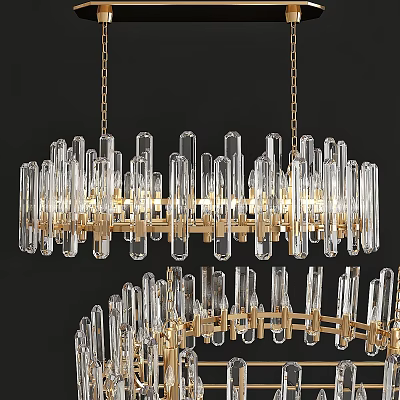 Modern Transparent Glass Tube Chandelier With Golden Metal Frame Hanging Against Black Background 3d model