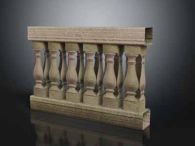 Stone Railing With Ornate Balusters And Solid Textured Base Design Structure 3d model