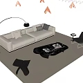 Sofa Coffee Table Combination Multi-person Combination Sofa Single Leisure Chair Metal Floor Lamp Carpet Books Ornaments 3d model