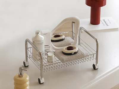 Practical Metal Bathroom Storage Rack With Wheels And Toiletries Mirror Towel 3d model