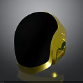 Gold Astronaut Helmet With Black Visor Green Red Accents And Reflective Surface