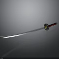 Samurai Sword Featuring Sharp Metal Blade Red Black Decorative Handle Circular Guard And Shiny Surface