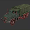 Functional Military Truck With Canvas Covered Cargo Bed And Multi Wheel Design