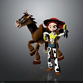 Kids Cowboy Toy Girl With Red Hat And Brown Standing Horse