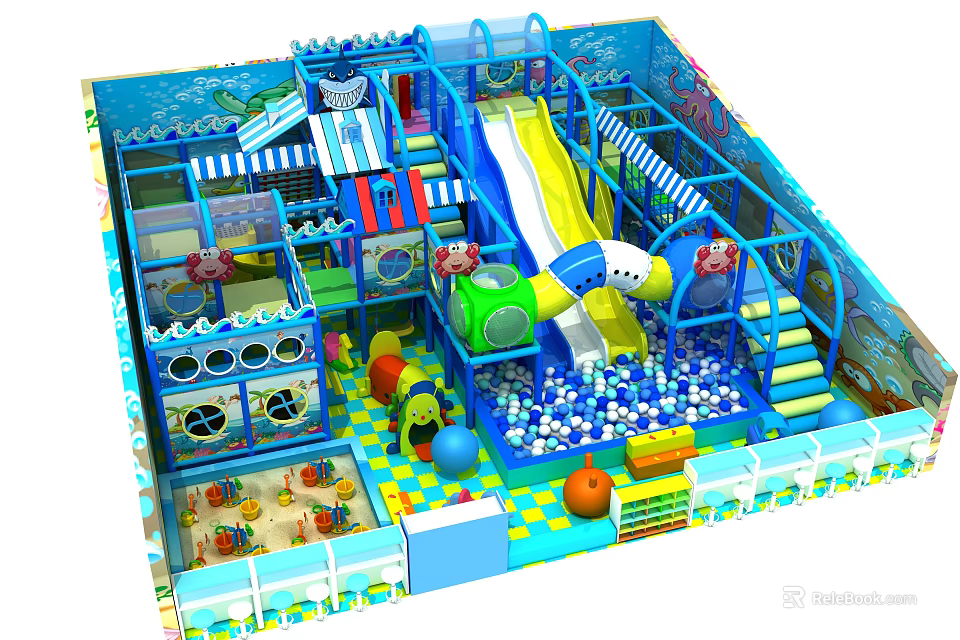 Indoor Kids Playground Equipment With Slide Ball Pit And Climbing Area 3d model 