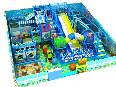Indoor Kids Playground Equipment With Slide Ball Pit And Climbing Area 3d model