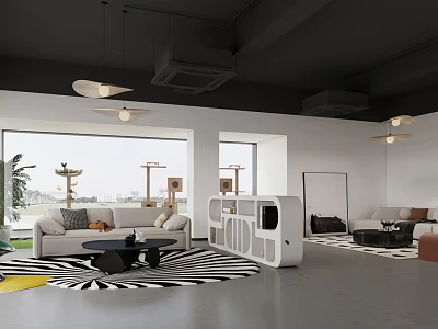 Modern Shopping Mall Store Interior With Sofa Coffee Table Rug And Pendant Lights 3d model