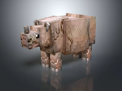 3D Pixel Art Rhino Game Character With Blocky Design And Brown Texture 3d model