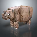 3D Pixel Art Rhino Game Character With Blocky Design And Brown Texture