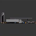 Various Cars And Truck At Toll Booth With Traffic Cones And Signs