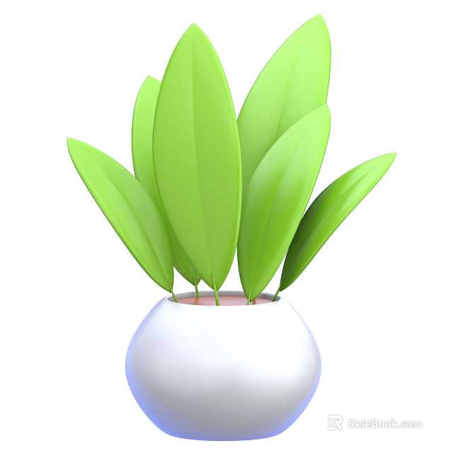 Fresh Green Plant With Lush Leaves In White Pot And Natural Design Appeal 3d model 