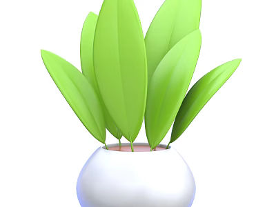 Fresh Green Plant With Lush Leaves In White Pot And Natural Design Appeal 3d model