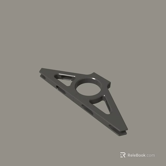 Triangular Gray Metal Bracket With Circular Center Hole And Small Mounting Holes 3d model 
