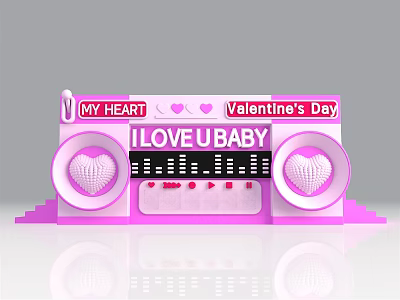 Valentine's Day Decorative Display With Heart Shapes I LOVE U BABY Text And Pink Accents 3d model