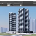 Modern High Rise Residential Buildings With Greenery Water Feature And Urban Skyline