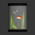 Beautiful Red Koi Fish Swimming in Glass Fish Tank with Green Aquatic Plants and Stones