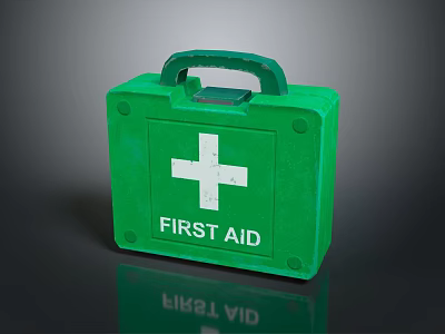 Medical First Aid Kit In Green Case With White Cross And Emergency Supplies 3d model