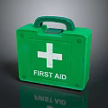 Medical First Aid Kit In Green Case With White Cross And Emergency Supplies