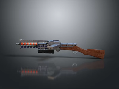 Modern Tactical Rifle With Wooden Stock Metal Components And Multiple Ammunition Slots 3d model