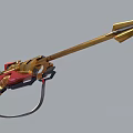 Futuristic Red And Gold Mechanical Weapon With Long Barrel And Intricate Design