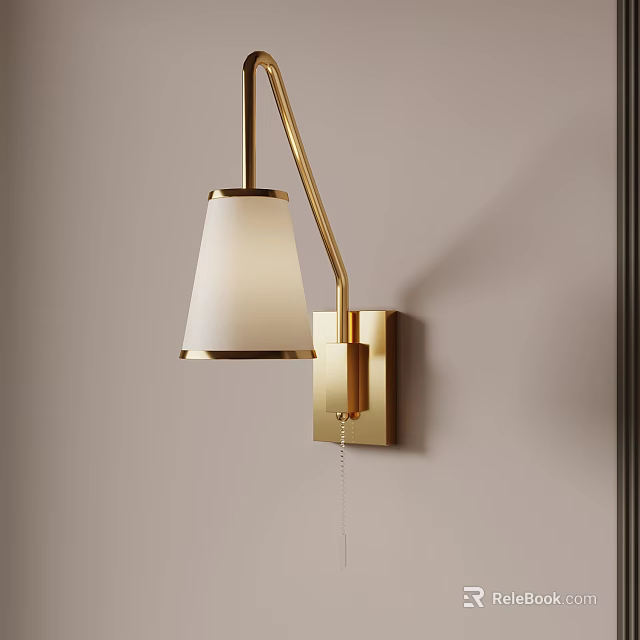 Modern Gold Wall Lamp With White Shade Mounted on Beige Wall 3d model 