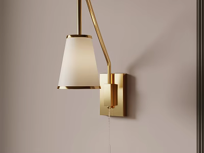 Modern Gold Wall Lamp With White Shade Mounted on Beige Wall 3d model