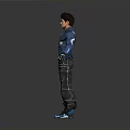 3D Character Model In Blue Costume With Lightning Symbol Standing Pose