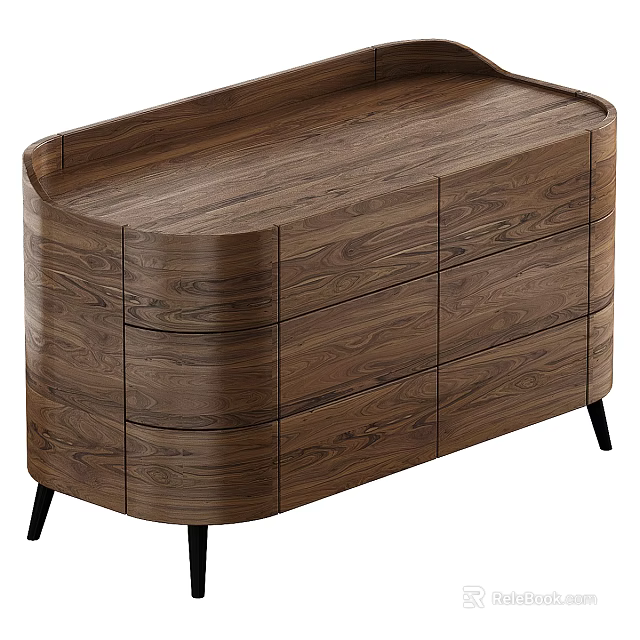 Modern Walnut Wood Console Cabinet With Drawer Storage And Black Tapered Legs 3d model 
