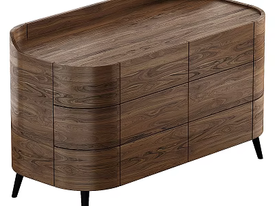 Modern Walnut Wood Console Cabinet With Drawer Storage And Black Tapered Legs 3d model