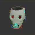Futuristic Mechanical Weapon With White Body Green Top Red Eyes And Metallic Wheels