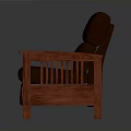 Traditional Wooden Armchair with Brown Leather Upholstered Seat and Backrest Comfortable Living Room Furniture Piece