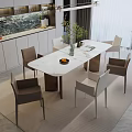 Modern Restaurant Interior With White Dining Table Comfortable Chairs And Green Plant Decor