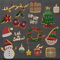 Christmas Decorations With Santa Hat Snowman Tree Wreath Elf And Gifts