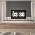 Modern TV Wall Background with Striped Panels Floating Stand LED Lights and Vase Green Plant