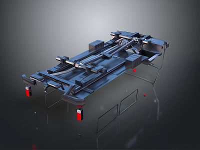 Heavy Duty Automotive Chassis Frame With Suspension Components And Wheel Brackets 3d model
