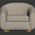 Light Gray Fabric Single Sofa With Rounded Armrests And Wooden Legs 3d model