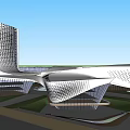 Modern Waterfront Architecture Featuring Unique Petal Shape Design And Surrounding Roads Green Spaces