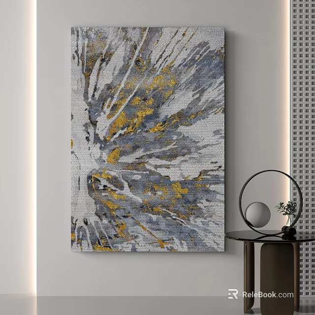 Abstract Square Rug With Gray White Gold Artistic Pattern For Modern Home Interior 3d model