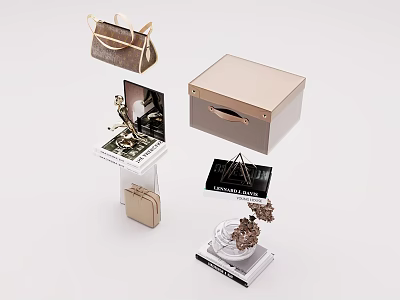 Elegant Modern Living Essentials Featuring Stylish Handbag Decorative Box Books And Small Ornaments 3d model