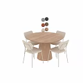 Modern Round Wooden Dining Table With White Chairs And Stylish Base 3d model