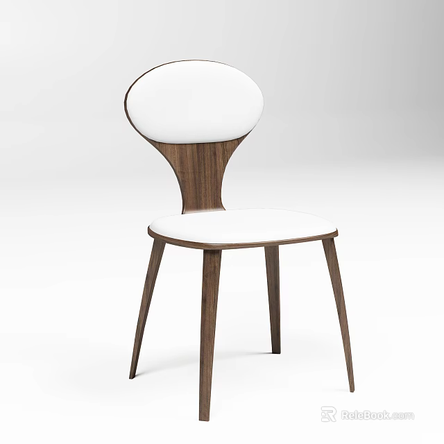 Modern Leisure Chair With Wooden Frame White Padded Seat And Curved Backrest Design 3d model 