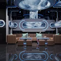 Modern KTV Lounge Interior Design With Neon Lighting Comfortable Sofa And TV Screen