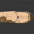Wooden Model Boat With Open Deck White Mast Red Sail And Brown Hull