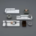 Modern Light Colored Sofa Set With Different Styles Pillows Blanket And Matching Chairs 3d model