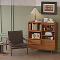 Wooden Sideboard With Books Decorations And Table Lamp In Living Room Interior