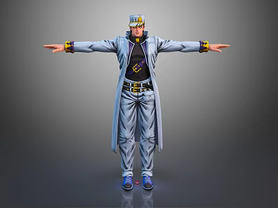 Male Character In Gray Coat Black Inner Garment With Hat And Mythical Beast Arms Outstretched 3d model