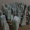 Irregular Shaped Standing Stones In Natural Display With Wooden Base And Gray Texture